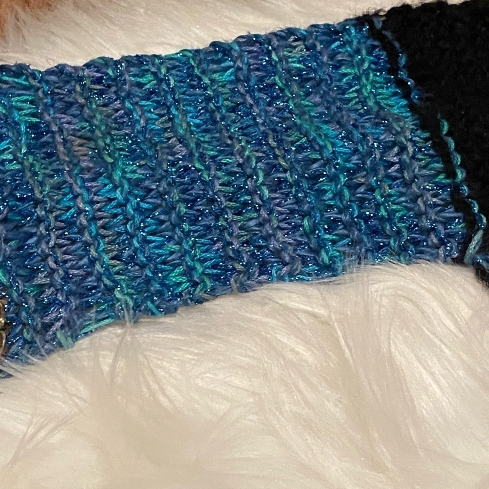 Blue, pink, black, and orange long scarf with fringe - Picture 3 of 8
